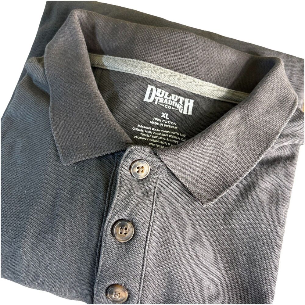 Duluth Trading Co. Mens Polo Shirt Gray XL Long Sleeve Long-tail 100% Cotton